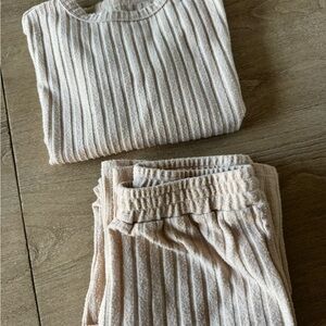 Rylee + Cru Ribbed Knit Loungewear Set in Soft Beige